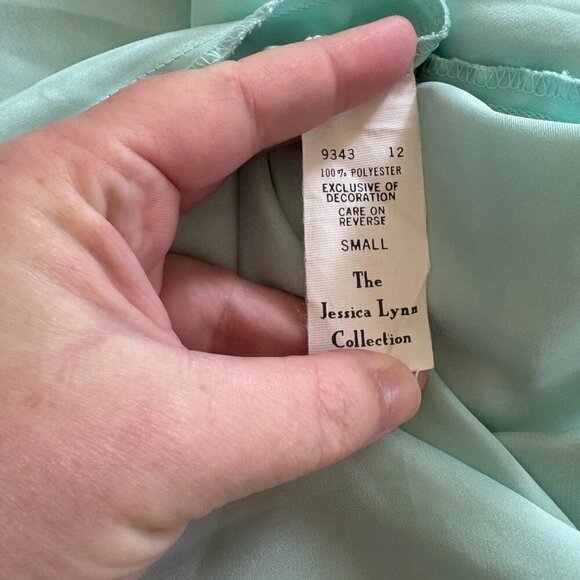 Vintage Jessica Lynn Seafoam Green Slip Dress S | Lace Appliqué | Cottagecore - Picture 6 of 15